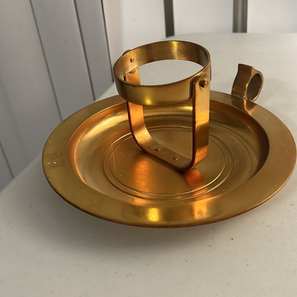 Candle Holder-Vintage Partylite round gold brass with finger loop 8" - Picture 7 of 9